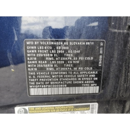 2012 VOLKSWAGEN TOUAREG REAR PASSENGER SIDE DOOR PANEL WIRE WIRING HARNESS 