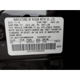 INFINITI Q50 2014-2020 REAR PASSENGER DOOR INNER BELT WHEATHERSTRIP SEAL OE