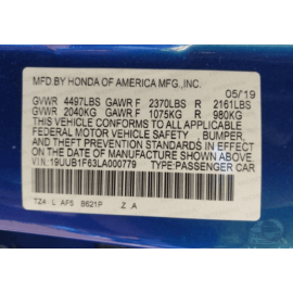 2015-2020 ACURA TLX REAR LEFT DRIVER SIDE DOOR WINDOW REGULATOR MOTOR OEM