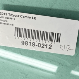 TOYOTA CAMRY 2018 - 2021 REAR PASSENGER SIDE QUARTER WINDOW GLASS OEM