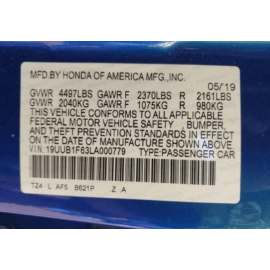 2020 ACURA TLX FRONT LEFT DRIVER SIDE DOOR EXTERIOR OUTSIDE HANDLE APEX BLUE OEM
