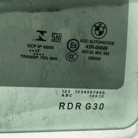 2018-2020 BMW 530E G30 REAR RIGHT PASSENGER SIDE DOOR WINDOW GLASS OEM