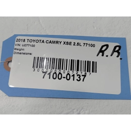 2018 TOYOTA CAMRY REAR RIGHT PASSENGER SIDE SEAT BELT SEATBELT RETRACTOR OEM