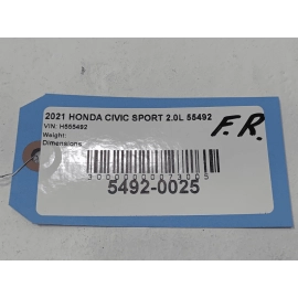 2016-21 Honda Civic Sedan Front Passenger Side Door Window Glass Pilkington OEM