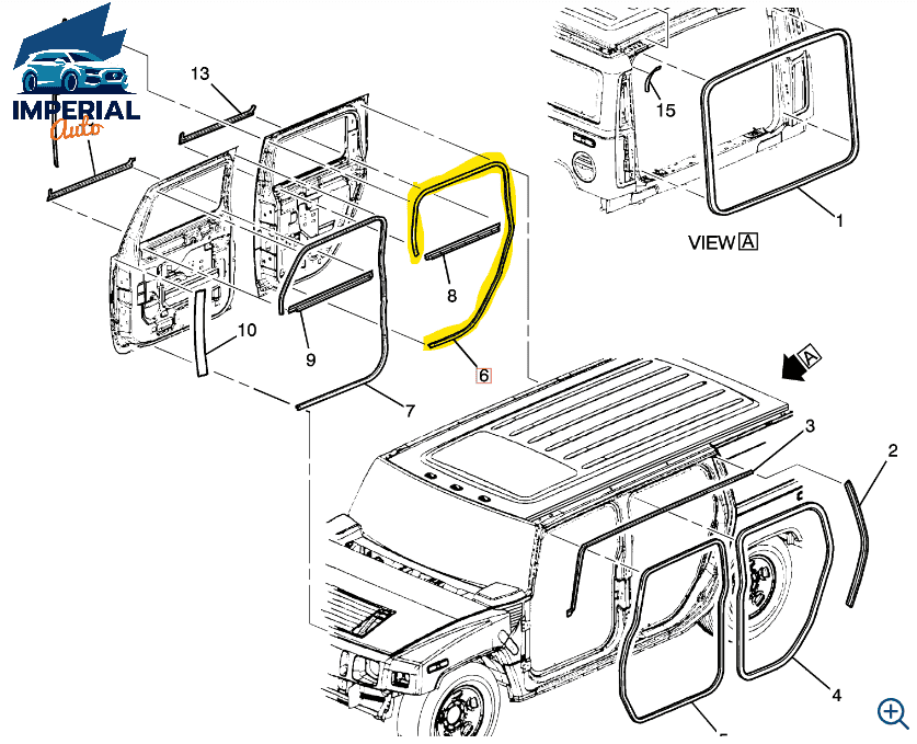 2003-2009 HUMMER H2 REAR RIGHT DOOR SEAL RUBBER WEATHERSTRIP WEATHER STRIP 