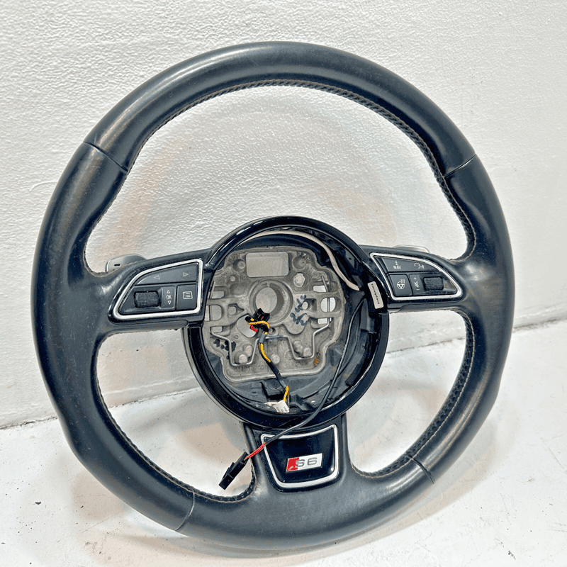 2013-2018 AUDI S6 STEERING WHEEL HEATED W/ PADDLES & SWITCHES LEATHER BLACK OEM
