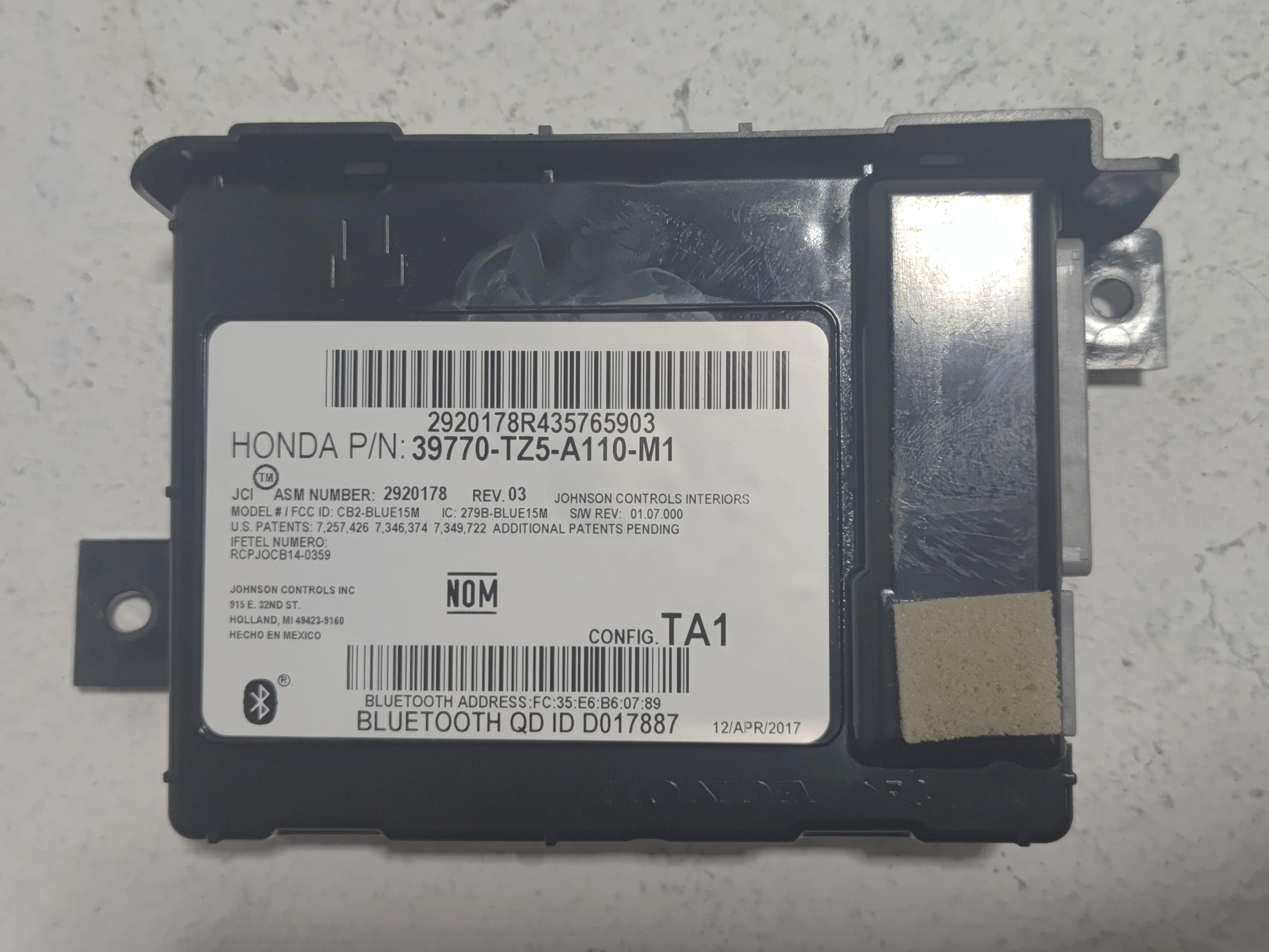 2016-2017 Acura MDX Bluetooth Communication Computer Control Module Unit OEM